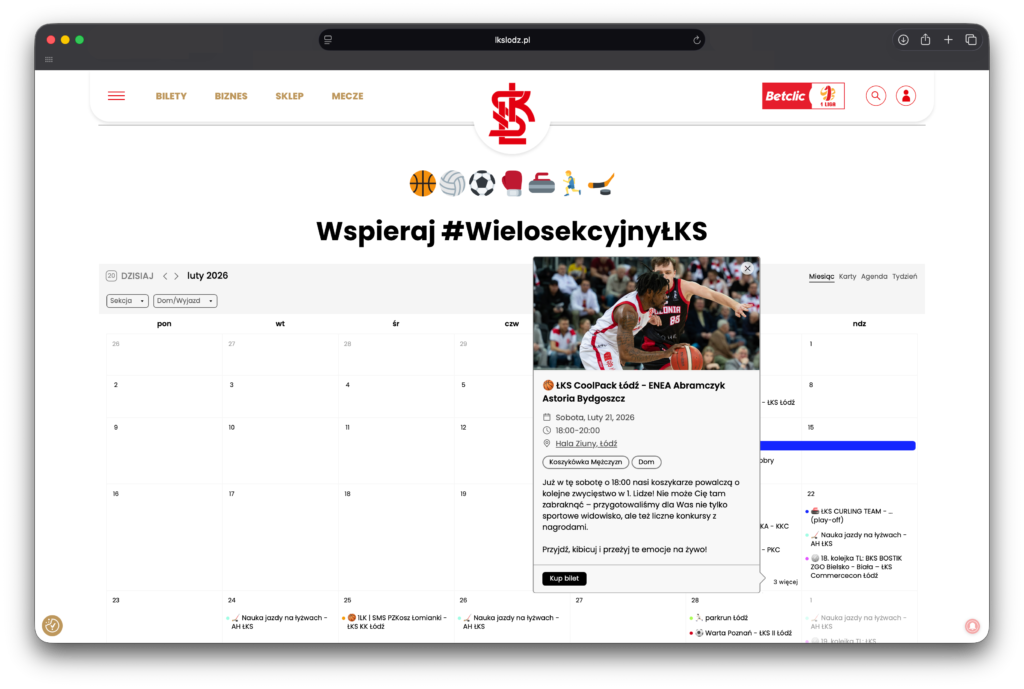 Teraz nie przegapisz! Kalendarz Wielosekcyjny ŁKS 11 kalendarz kosz wydarzenie 1024x689 1 | AleMecz.pl